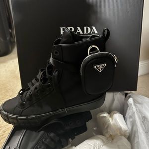 Prada black nylon sneakers